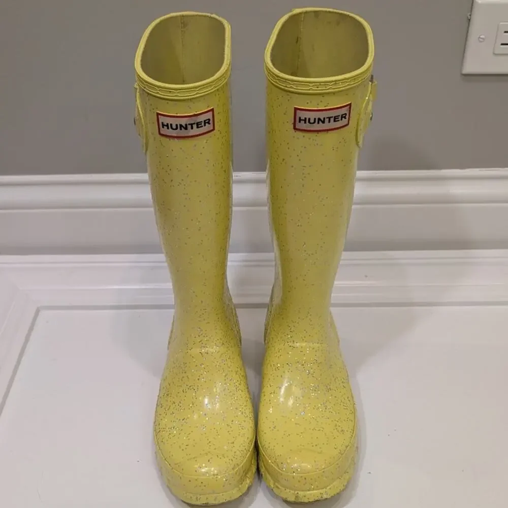 Hunter Kids Original Giant Glitter Wellington Boots Illuninating Yellow - Size 6